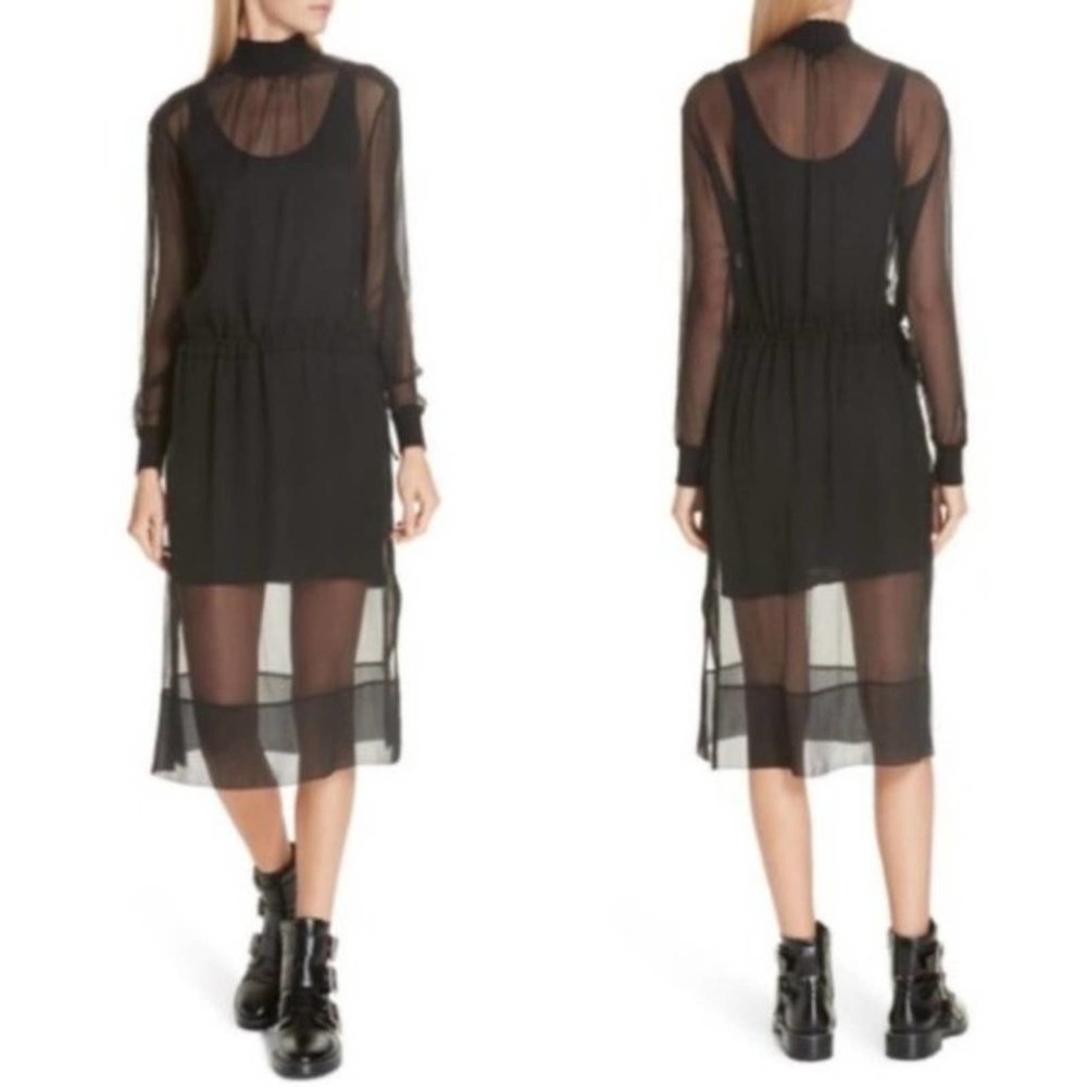 Rag & Bone Dress Dinah Sheer Silk Overlay Long Sleeve Black Small NWT
